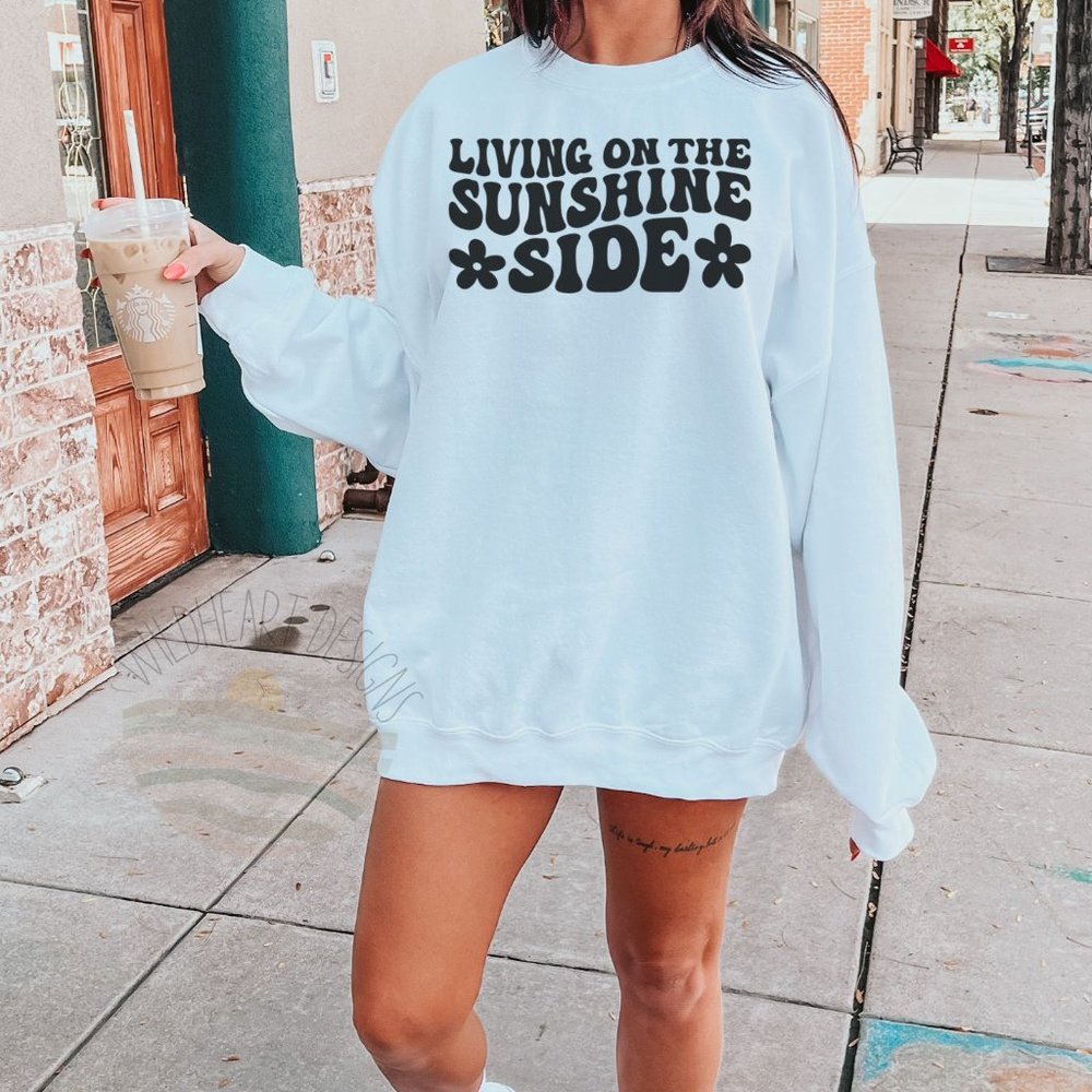 Sunshine Side Sweatshirt Cozy Unisex Crew Neck Graphic Sweatshirt, Retro